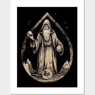 Retro Dark Wizard Vintage Fantasy illustration Posters and Art